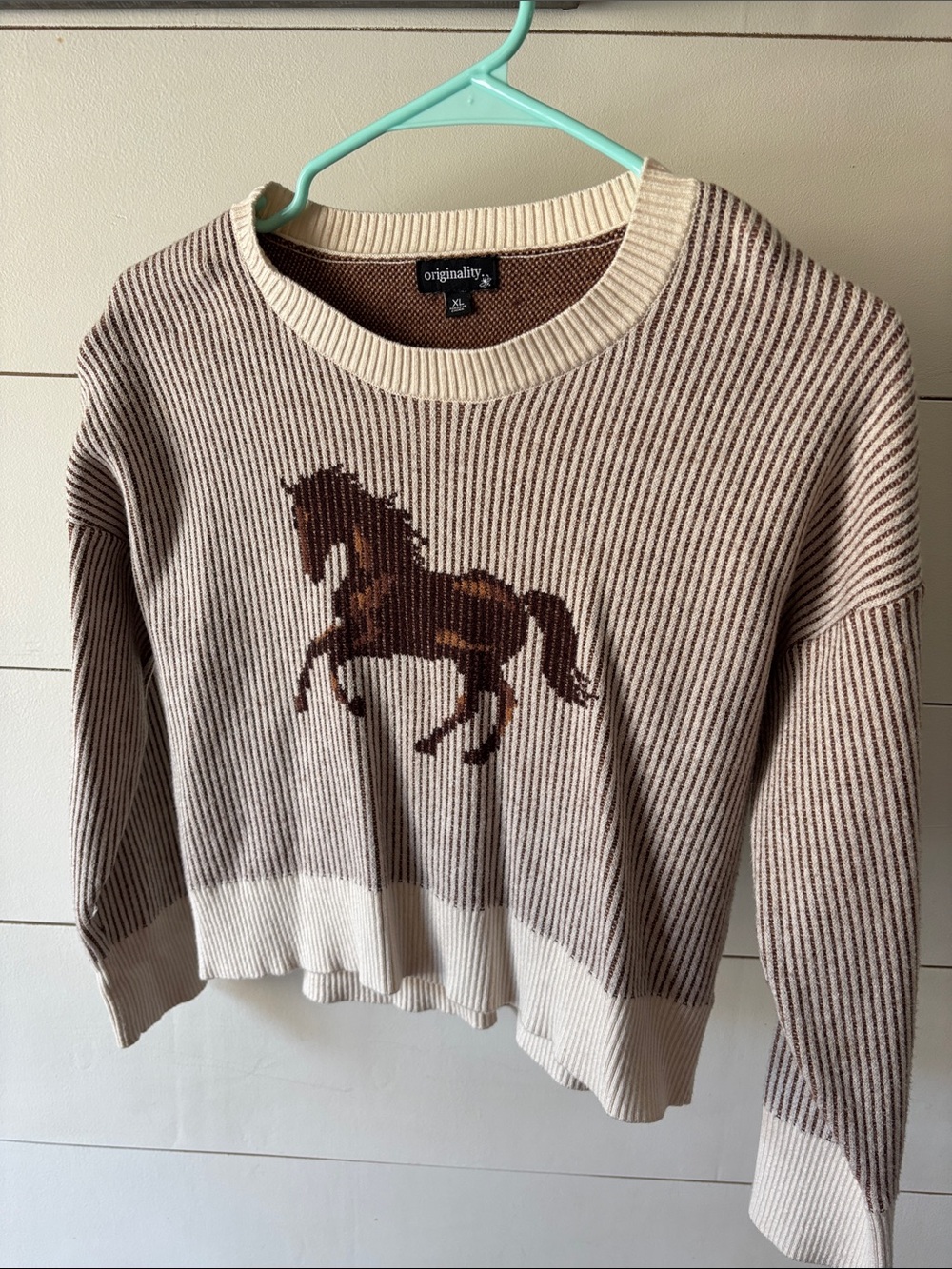 Originality Kids Horse Intarsia Sweater - Cream & Brown
